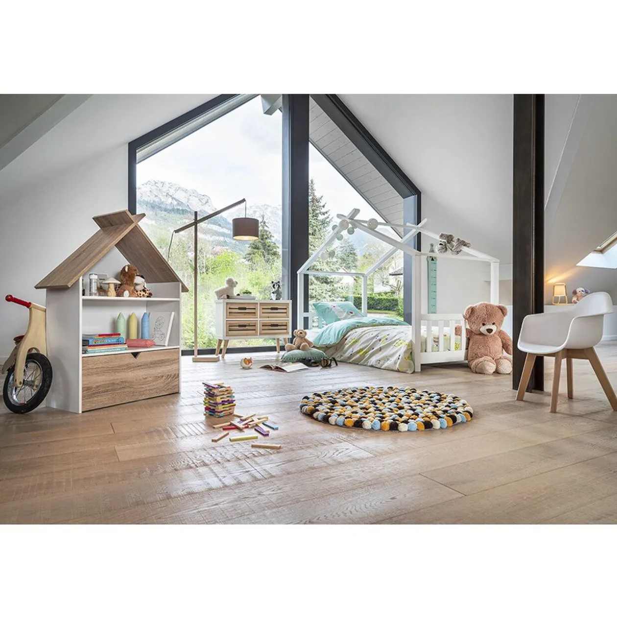 Étagère Woody blanche et bois clair 1 tiroir 2 niches