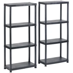 Étagères noires en plastique 4 niveaux x2