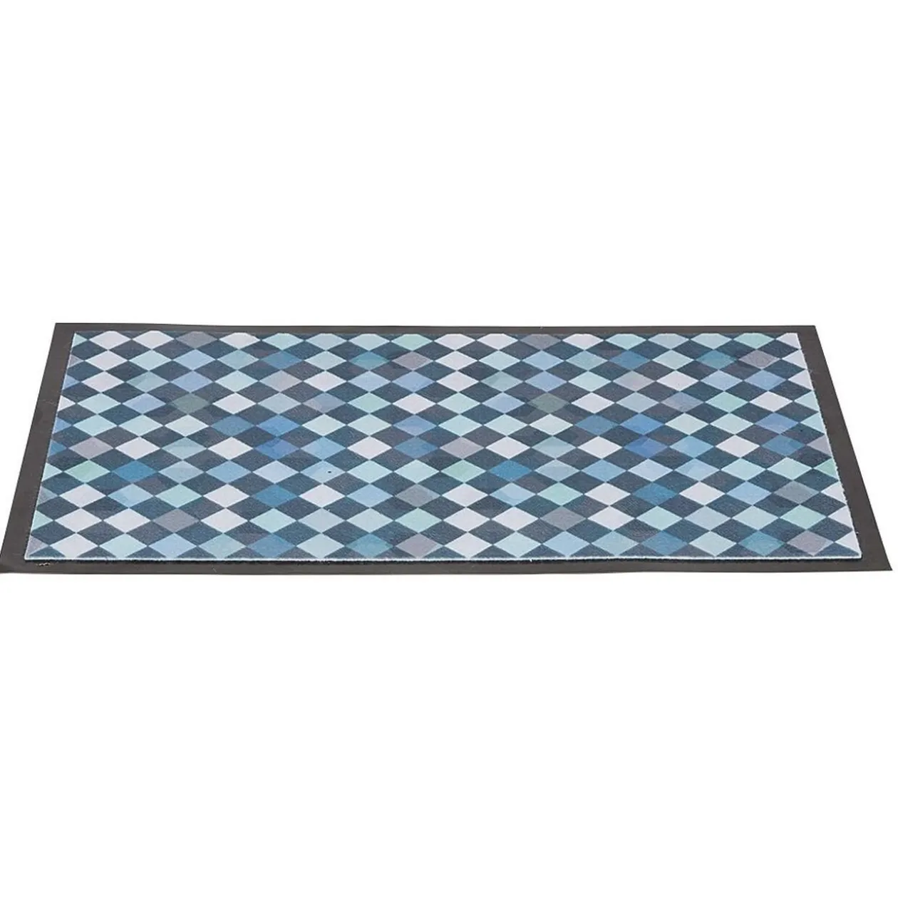 Tapis anti poussière rectangulaire motif losange bleu et blanc