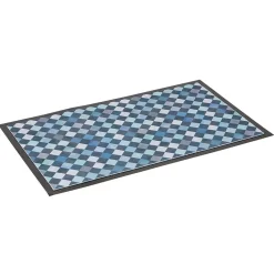 Tapis anti poussière rectangulaire motif losange bleu et blanc