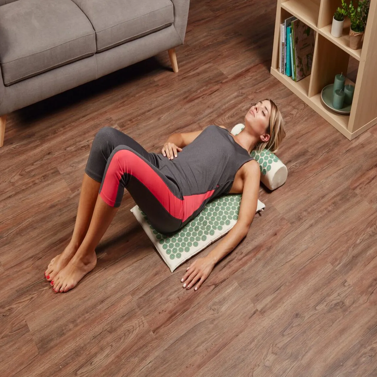 Tapis d'acupression beige et vert