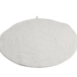 Tapis de bain motif feuilles rond Ø70cm coton beige