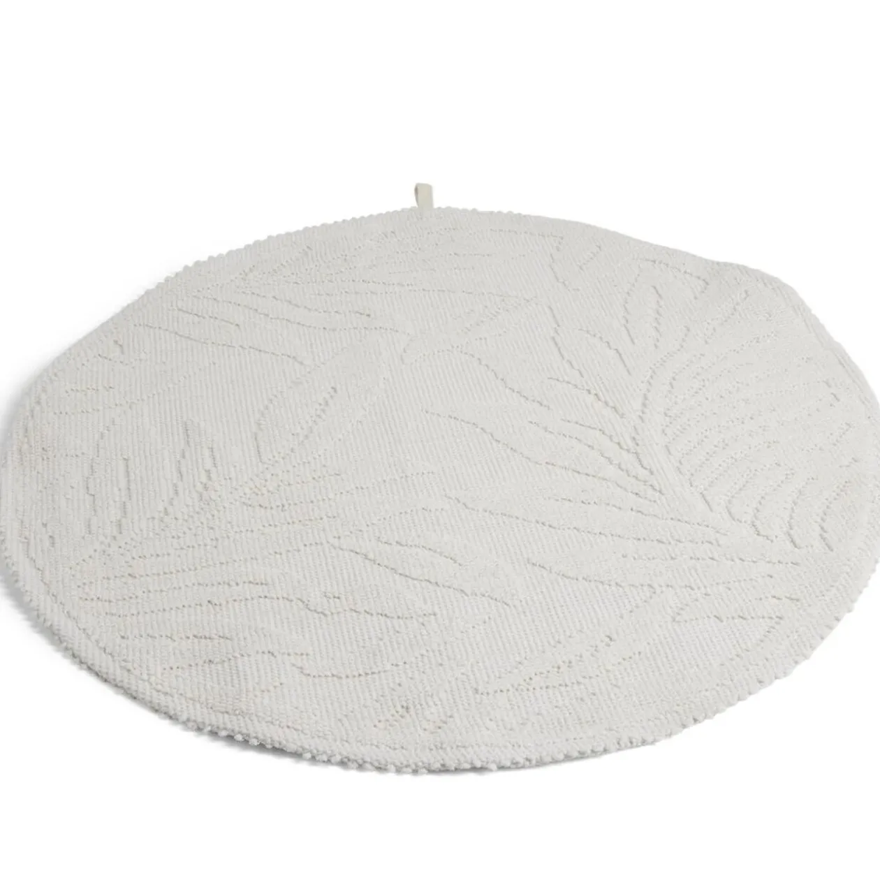 Tapis de bain motif feuilles rond Ø70cm coton beige