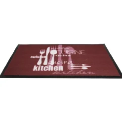 Tapis de cuisine antidérapant rose motif couverts