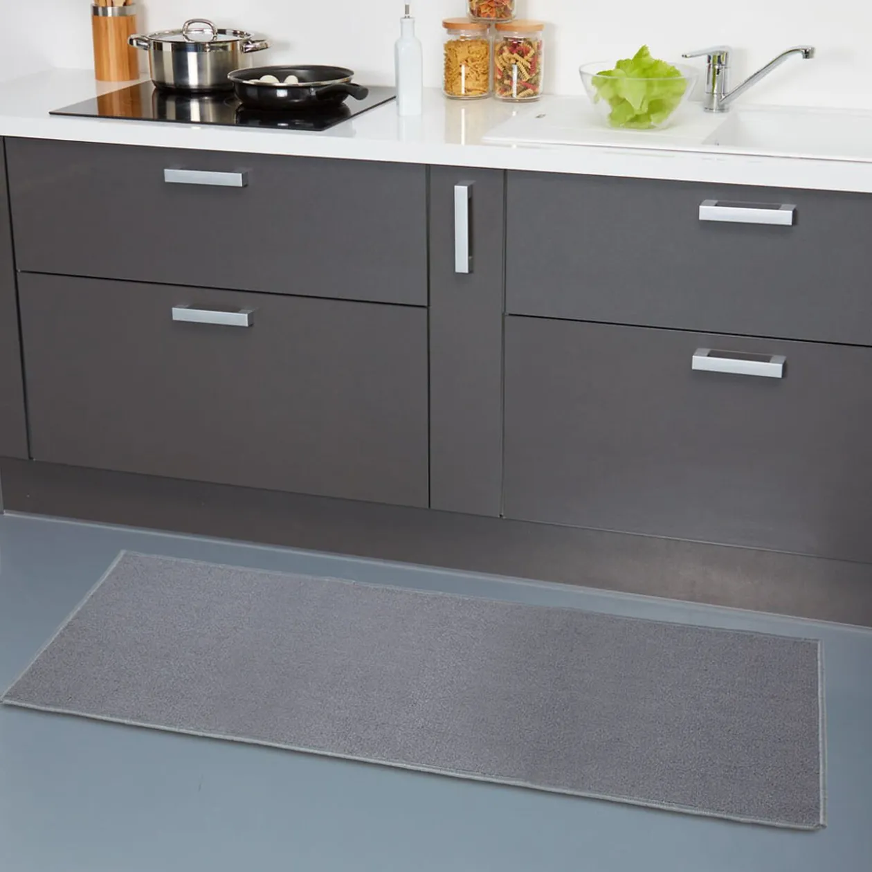 Tapis de cuisine gris uni