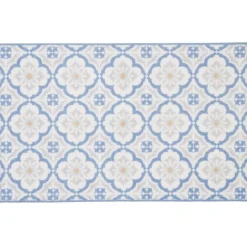 Tapis de cuisine imprimé carreau de ciment bleu et blanc 80x50cm