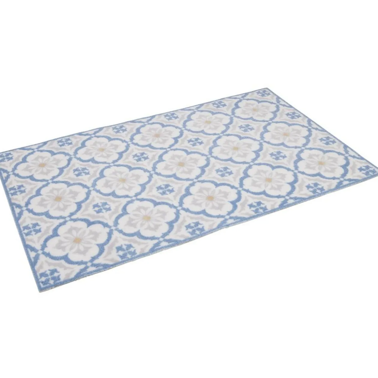 Tapis de cuisine imprimé carreau de ciment bleu et blanc 80x50cm