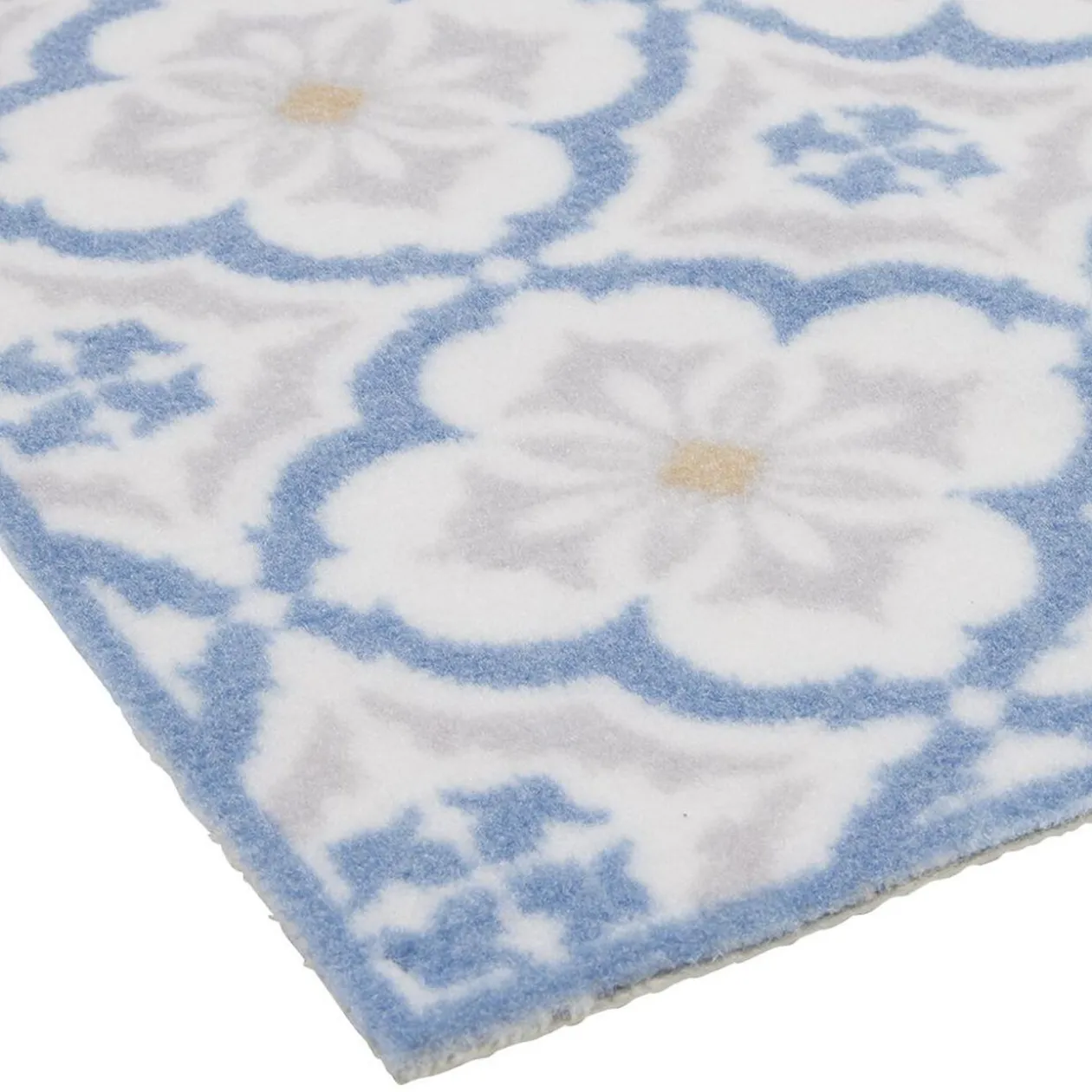 Tapis de cuisine imprimé carreau de ciment bleu et blanc 120x50cm