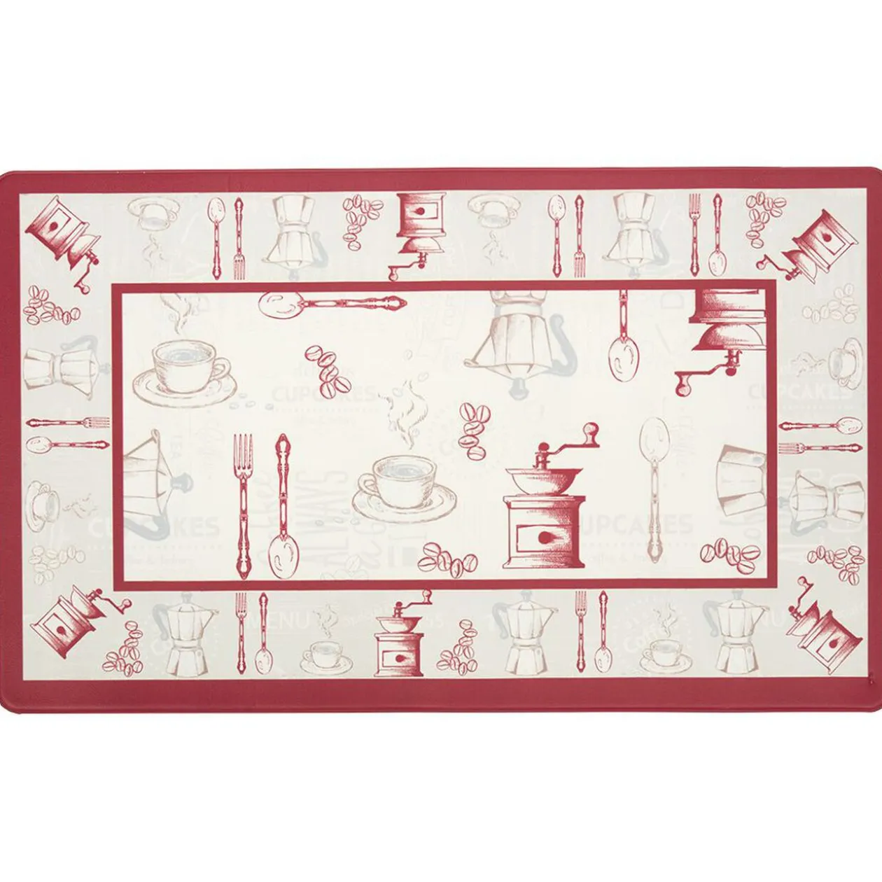 Tapis de cuisine imprimé rouge et blanc 75 x 45 cm