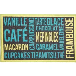 Tapis de cuisine inscription thème gourmand bleu et vert