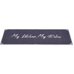 Tapis de cuisine My Kitchen My Rules gris et blanc 120x50 cm