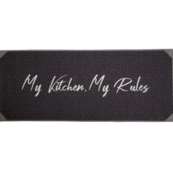Tapis de cuisine My Kitchen My Rules gris et blanc 120x50 cm