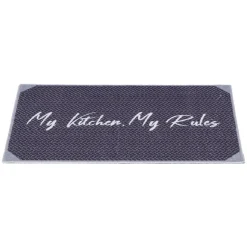 Tapis de cuisine My Kitchen My Rules gris et blanc 80x50 cm