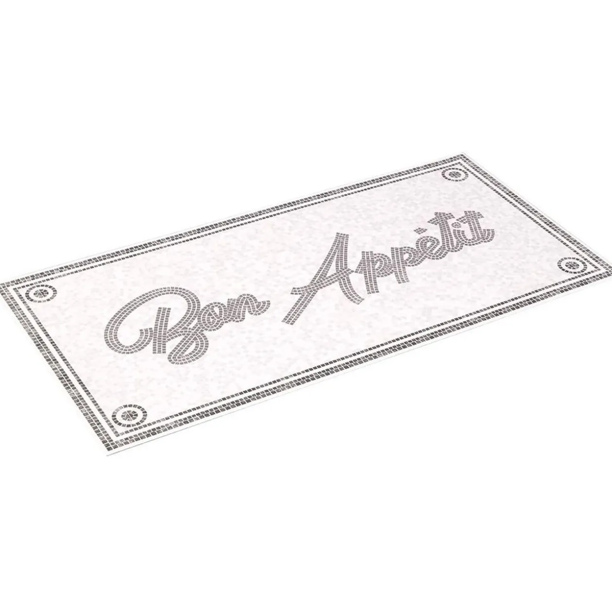 Tapis de cuisine vinyle imprimé Bon appétit gris et blanc 100x49,5cm