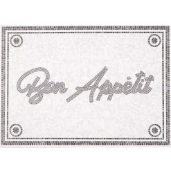 Tapis de cuisine vinyle imprimé Bon appétit gris et blanc 70x49cm