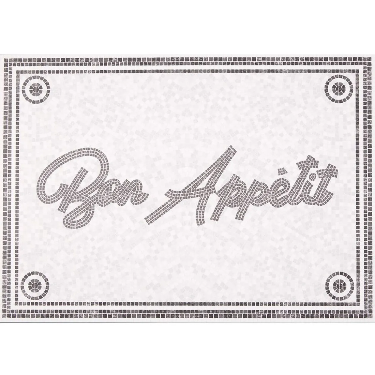 Tapis de cuisine vinyle imprimé Bon appétit gris et blanc 70x49cm