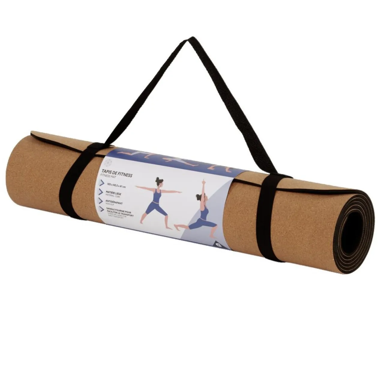 Tapis de fitness yoga en liège antidérapant 183x61xép0,5cm