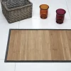 Tapis de salle de bain bambou marron à bordure grise