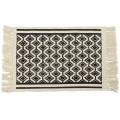 Tapis de salle de bain en tissu à motif graphique noir et blanc