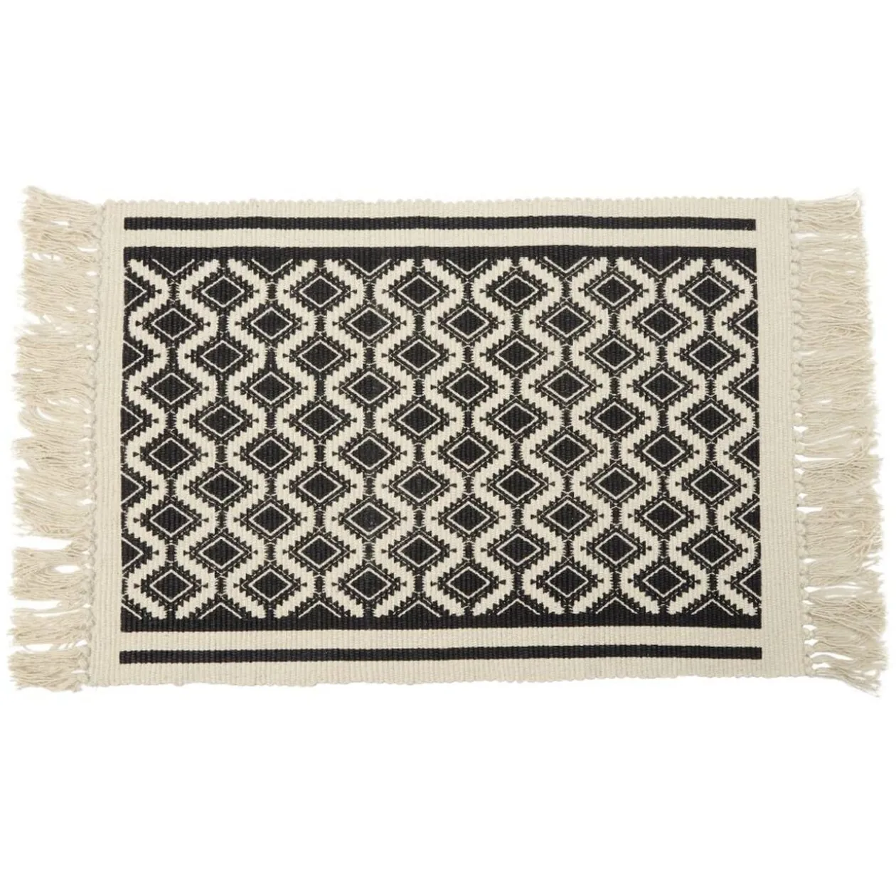 Tapis de salle de bain en tissu à motif graphique noir et blanc