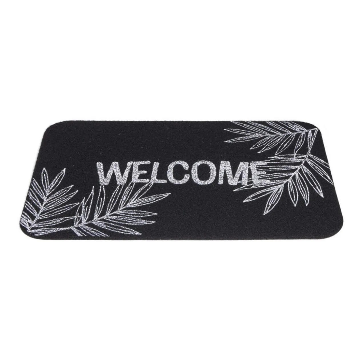 Tapis d'entrée extérieur 40x60cm Welcome feuillage noir et blanc
