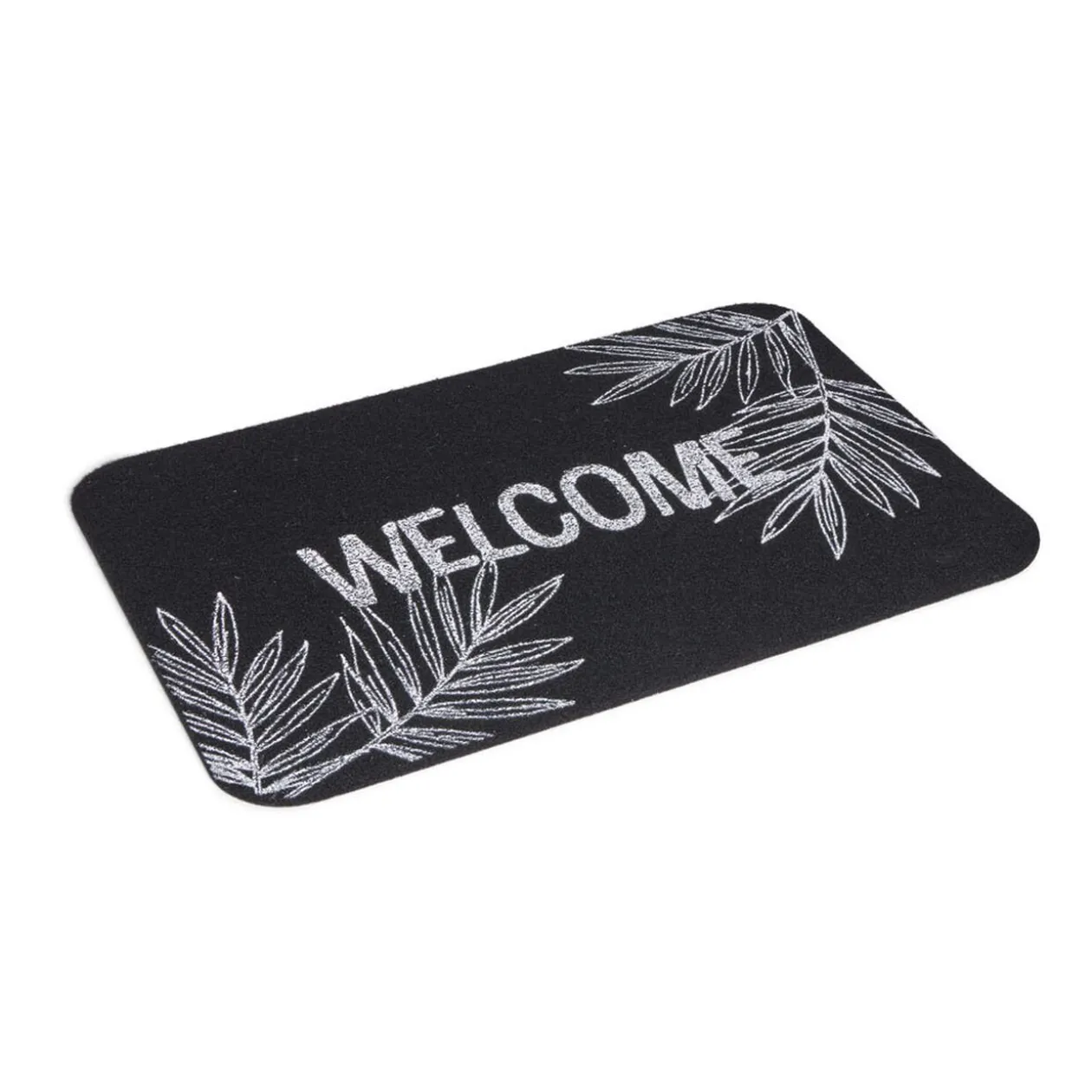 Tapis d'entrée extérieur 40x60cm Welcome feuillage noir et blanc