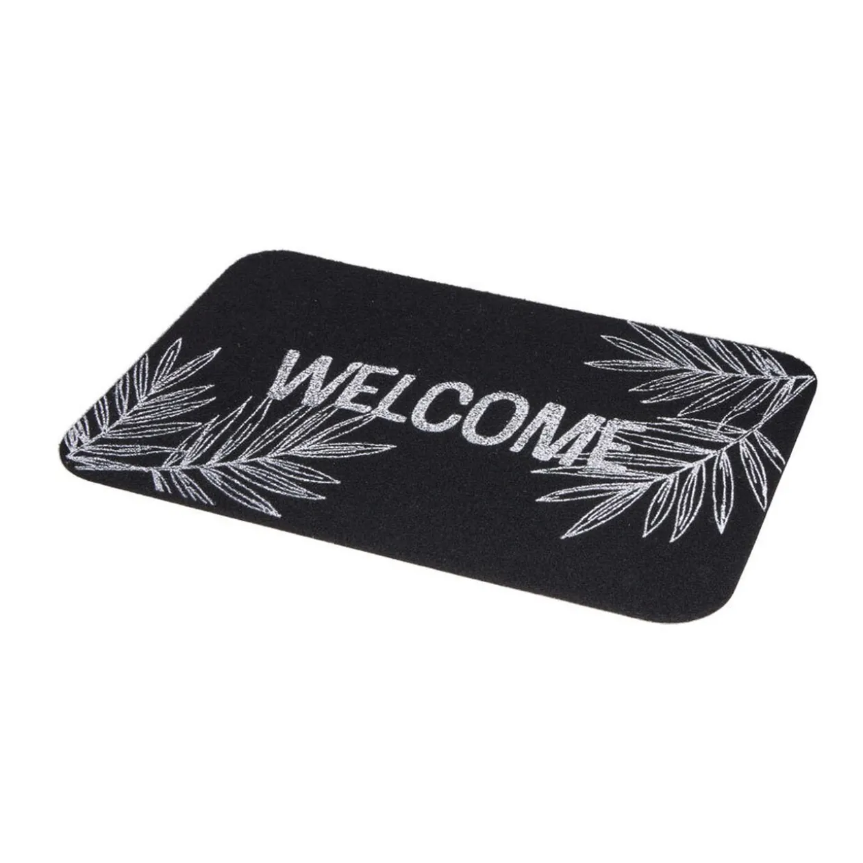 Tapis d'entrée extérieur 40x60cm Welcome feuillage noir et blanc