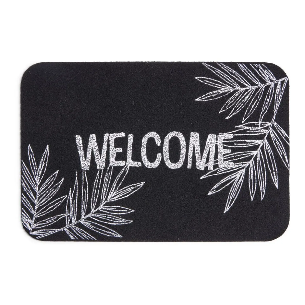 Tapis d'entrée extérieur 40x60cm Welcome feuillage noir et blanc