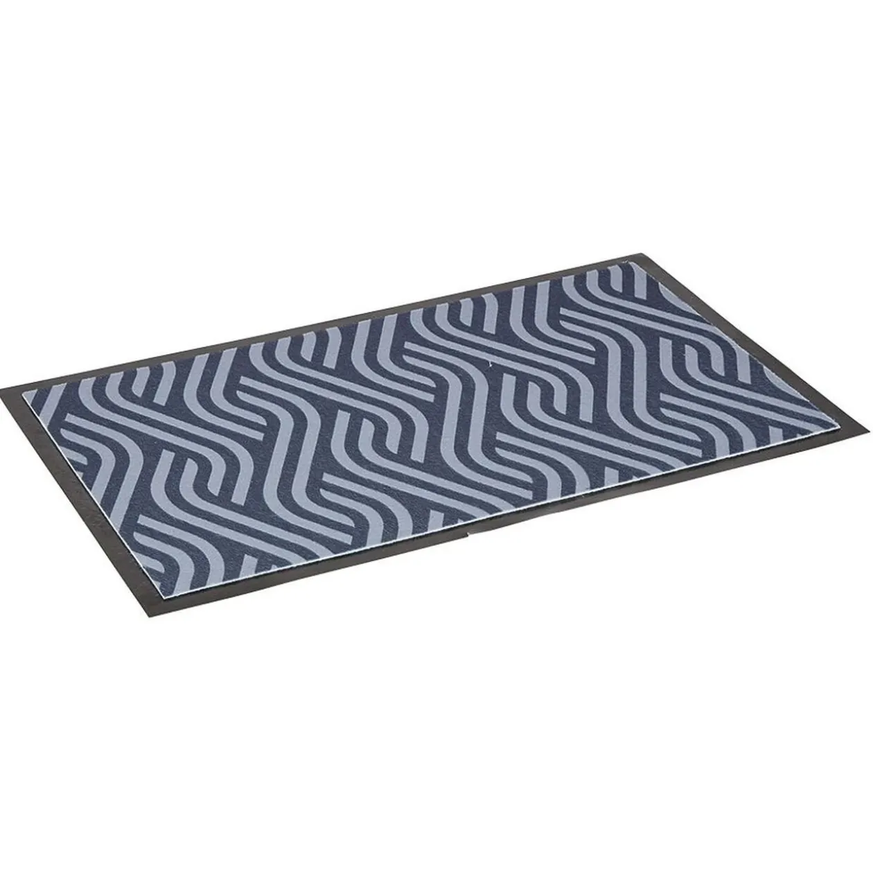 Tapis entrée anti poussière rectangulaire motif vague bleu contour noir
