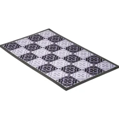 Tapis entrée anti poussière rectangulaire motif carreau de ciment noir blanc