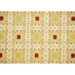 Tapis imprimé carreaux jaune pois rouge