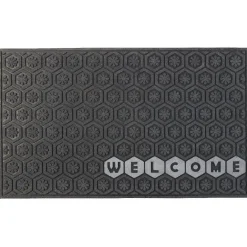 Tapis paillasson caoutchouc grattant design Welcome gris