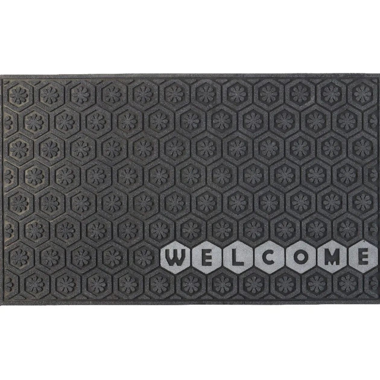Tapis paillasson caoutchouc grattant design Welcome gris