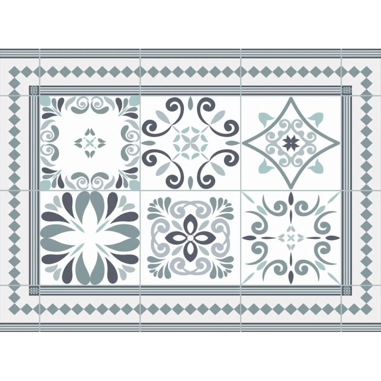 Tapis rectangulaire vinyle motif carreau de ciment 70 x 49,5 cm