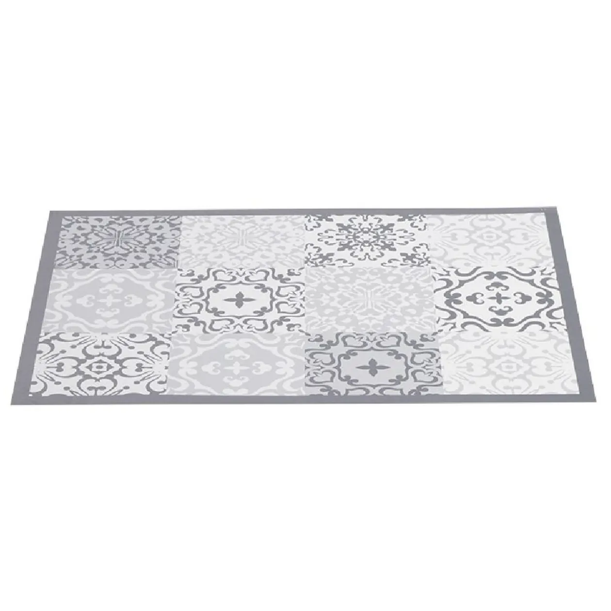 Tapis vinyle imprimé carreau de ciment gris L.70 cm