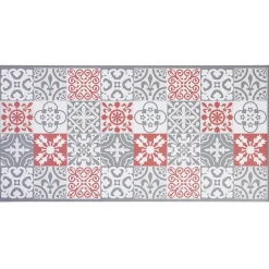 Tapis vinyle imprimé carreau de ciment rouge gris L. 99 cm