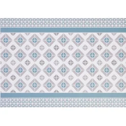 Tapis vinyle imprimé géométrique bleu gris L. 70 cm