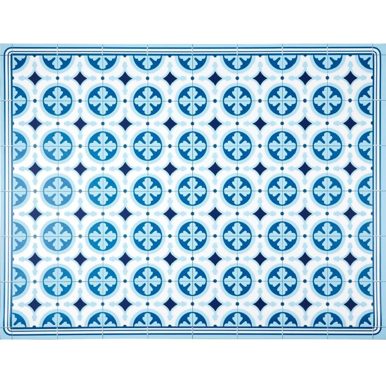 Tapis vinyle motif carreau de ciment bleu et blanc 72x95cm