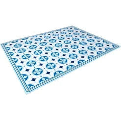 Tapis vinyle motif carreau de ciment bleu et blanc 72x95cm