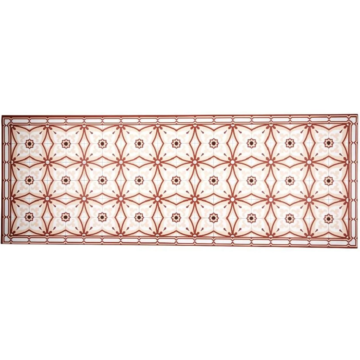 Tapis vinyle motif carreau de ciment rouge et beige 45x95cm