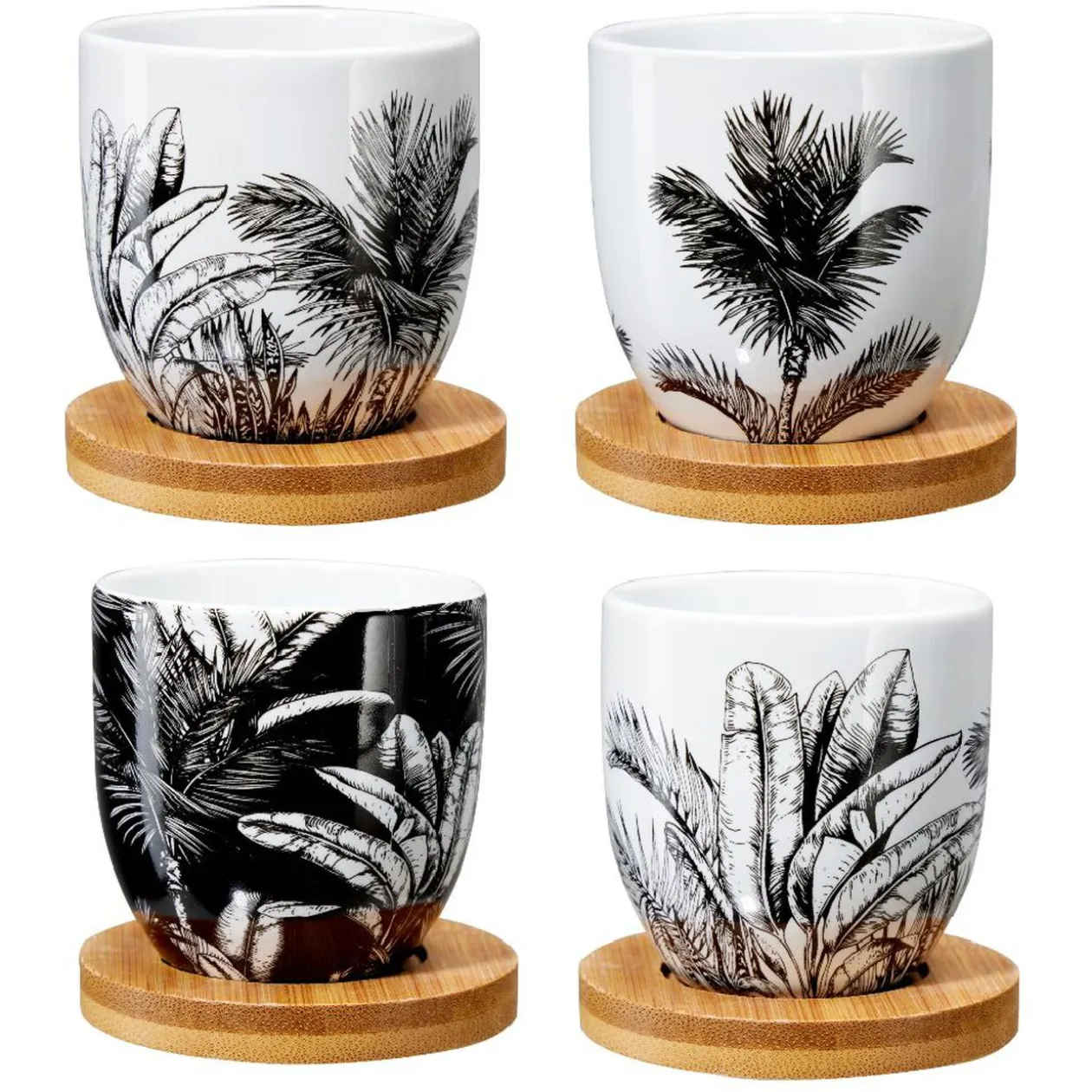 Tasse à café avec sous-tasse en bois x4