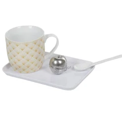Tasse à thé avec infuseur, cuillère et plateau