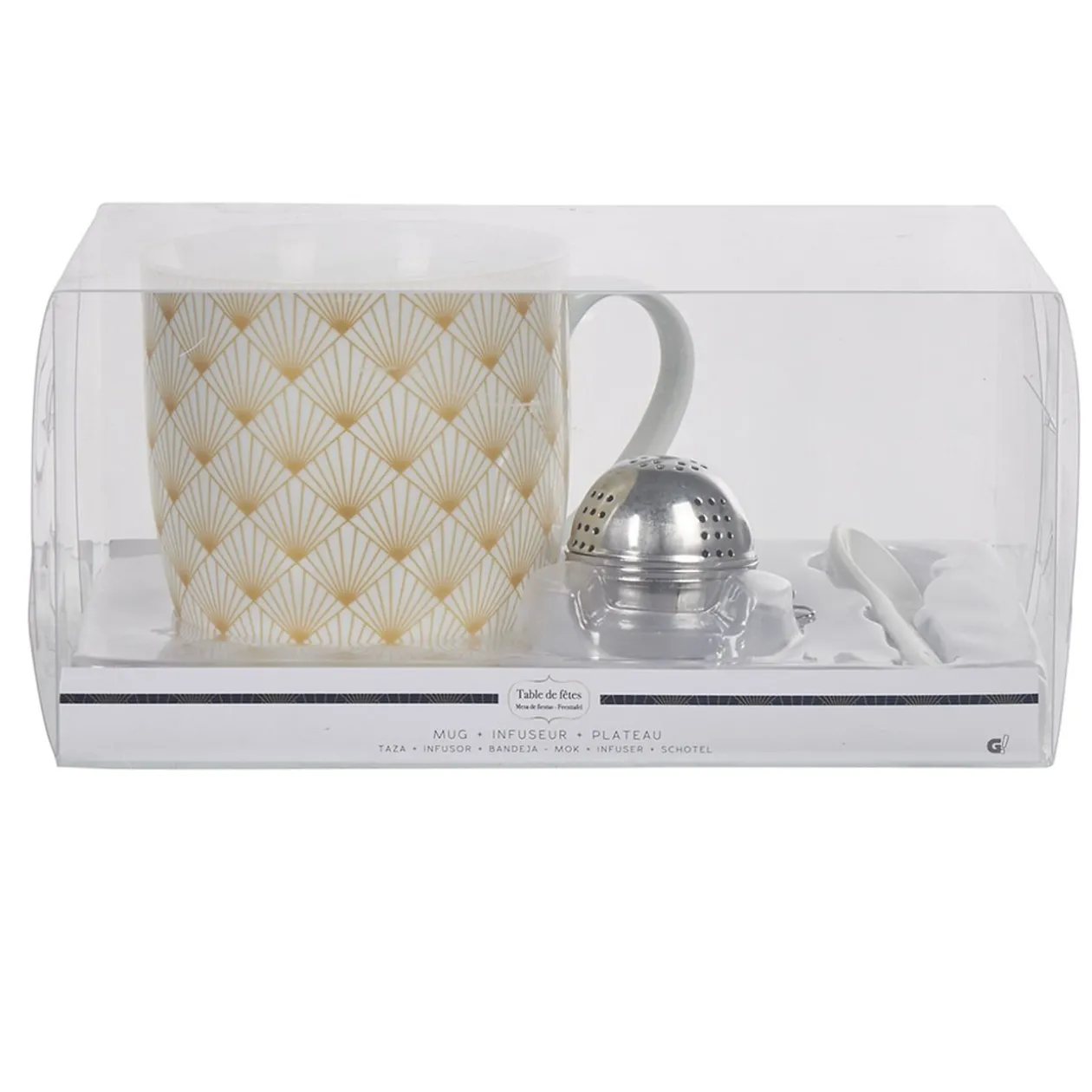 Tasse à thé avec infuseur, cuillère et plateau