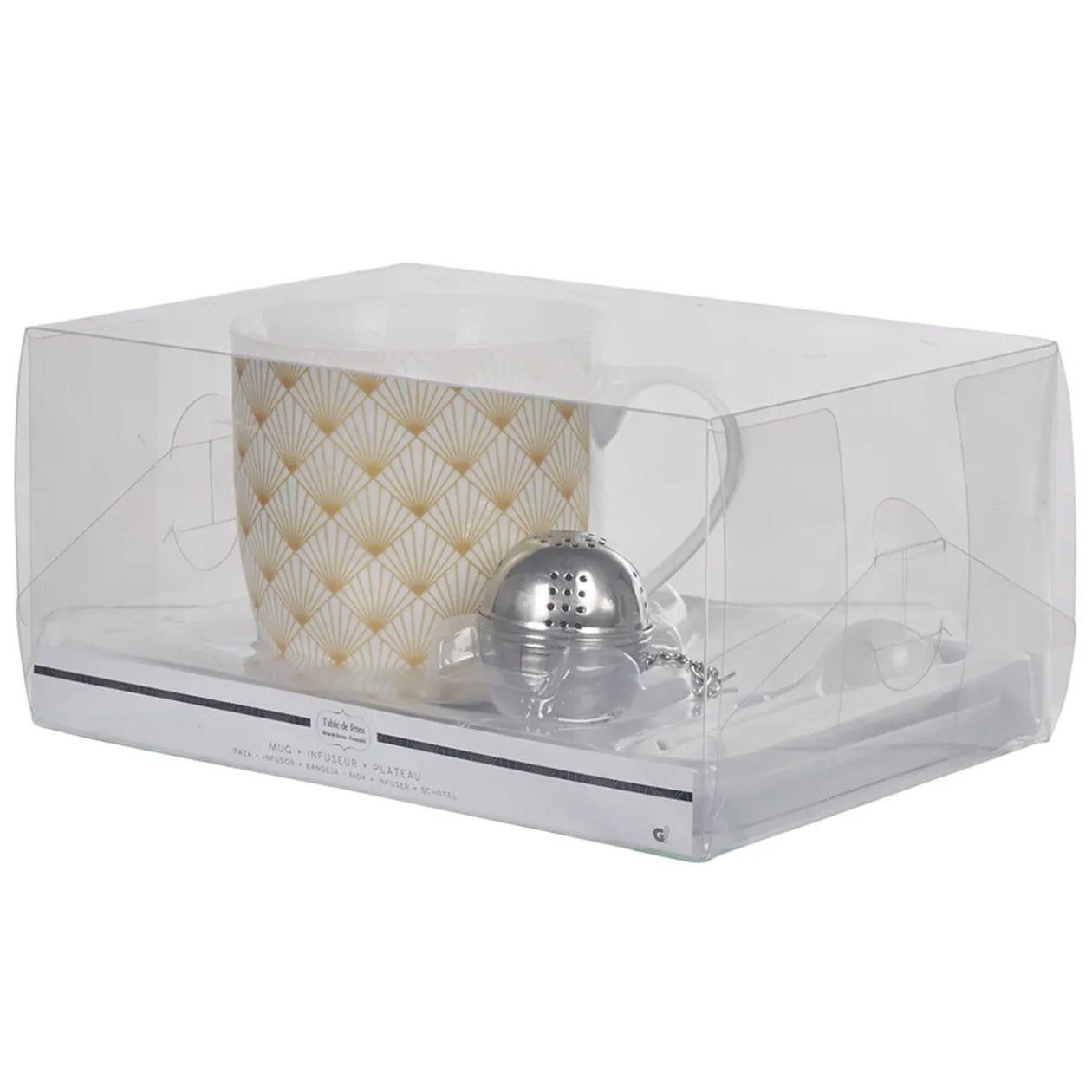 Tasse à thé avec infuseur, cuillère et plateau