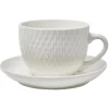 Tasse embossée avec sous-tasse faïence blanc x4