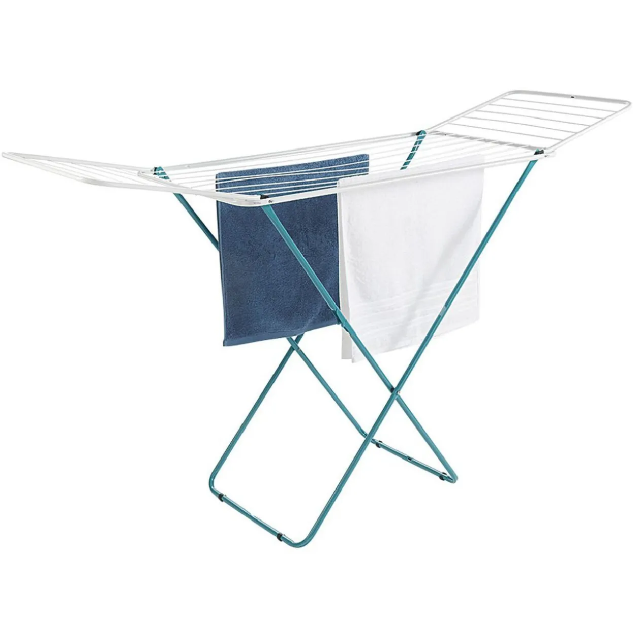 Étendoir à linge horizontal turquoise et blanc 18 m d'étendage