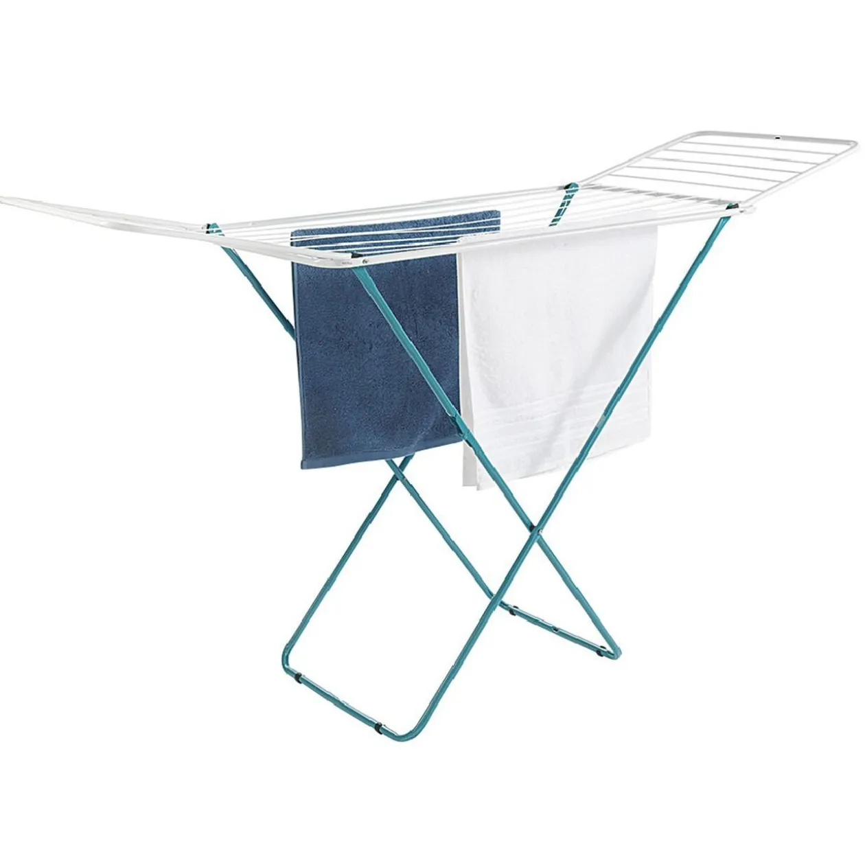 Étendoir à linge horizontal turquoise et blanc 18 m d'étendage
