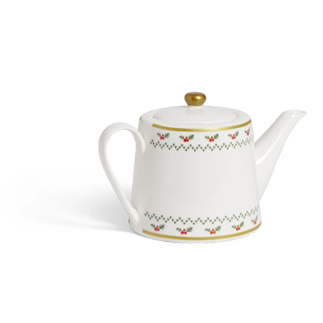 Theière de Noël 1,2L blanche et dorée motifs houx