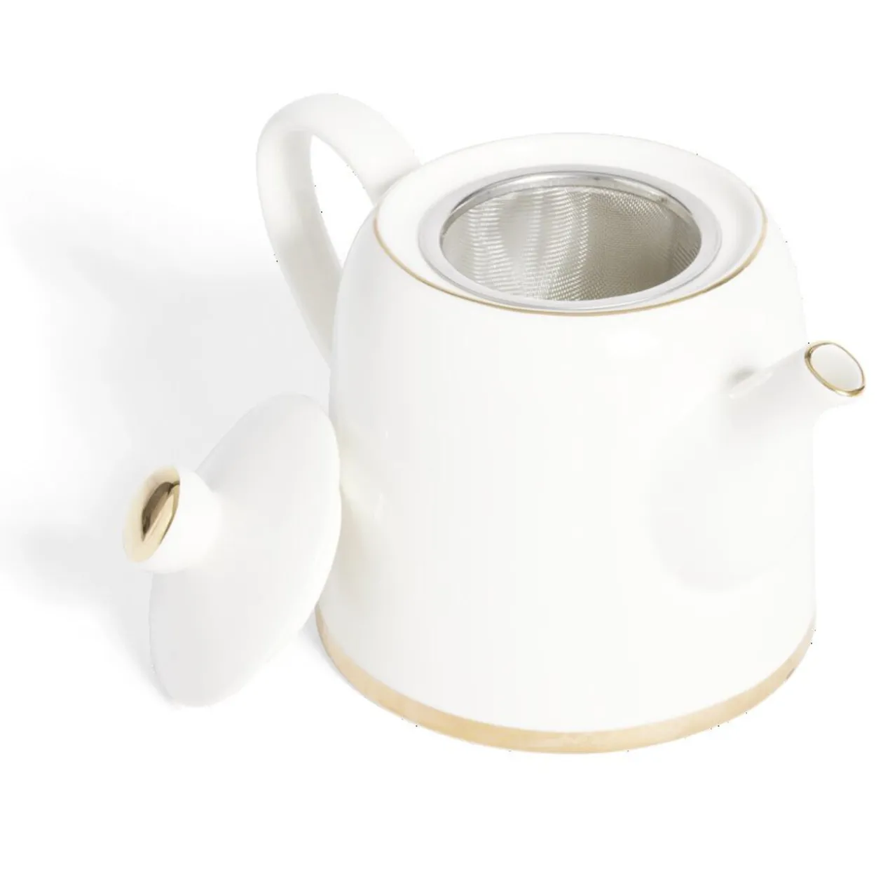 Théière 1L faïence blanc et doré Ø12xH15xm