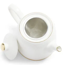 Théière 1L faïence blanc et doré Ø12xH15xm